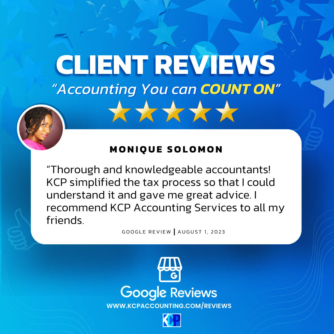 Social media Post Design EXAMPLE - KCP Accounting Client Review SERIES Instagram Post Example